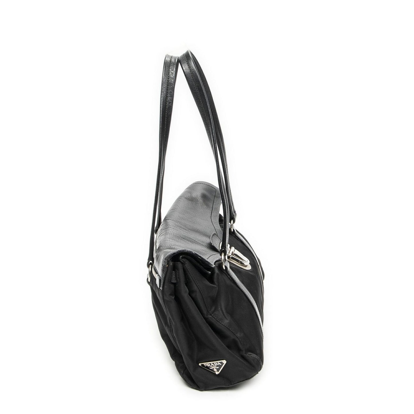 Prada Rectangle Flap Shoulder Bag Black Nylon Canvas — view 4