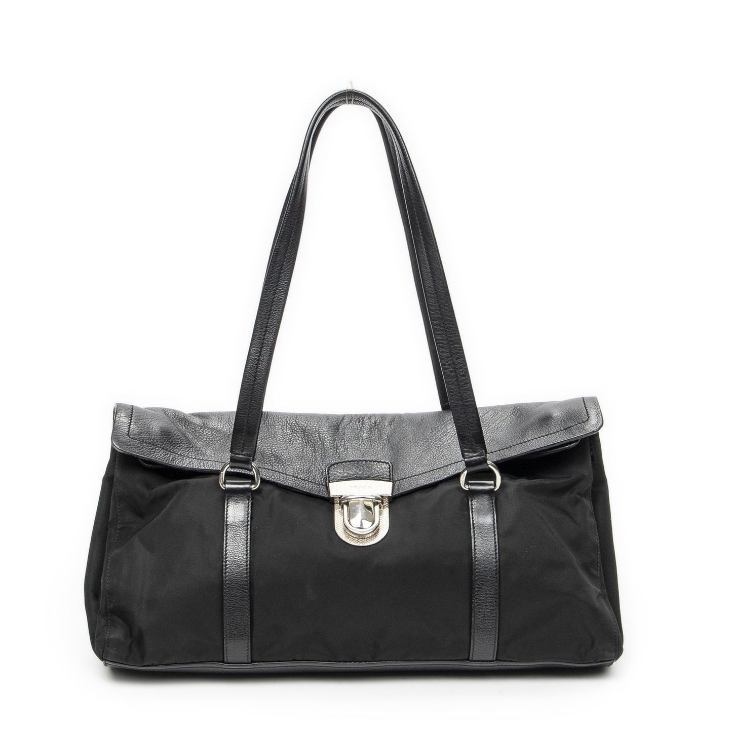 Prada Rectangle Flap Shoulder Bag Black Nylon Canvas
