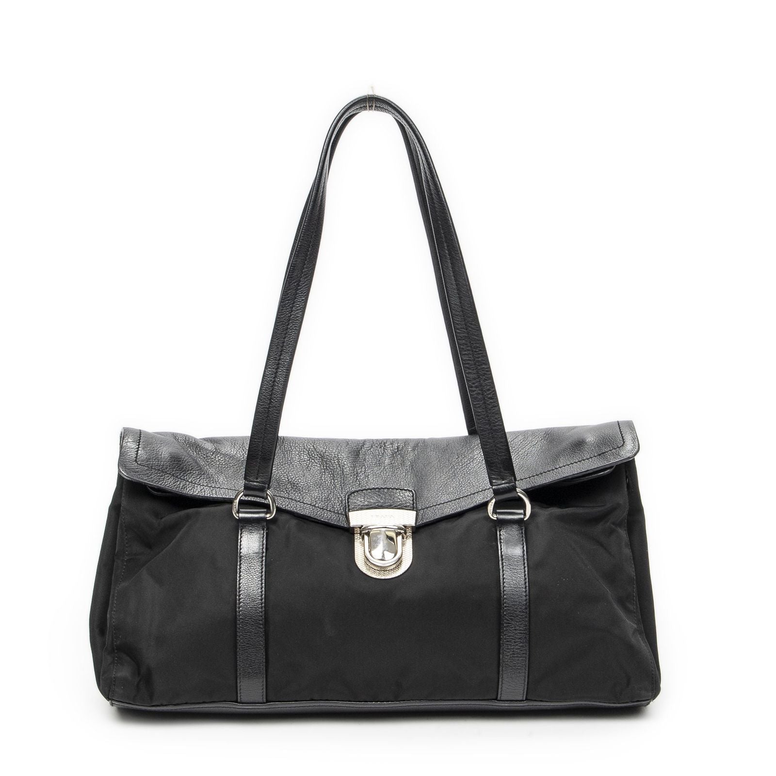 Prada Rectangle Flap Shoulder Bag Black Nylon Canvas