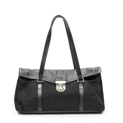 Prada Rectangle Flap Shoulder Bag Black Nylon Canvas