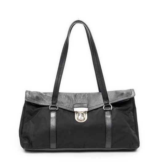Prada Rectangle Flap Shoulder Bag Black Nylon Canvas