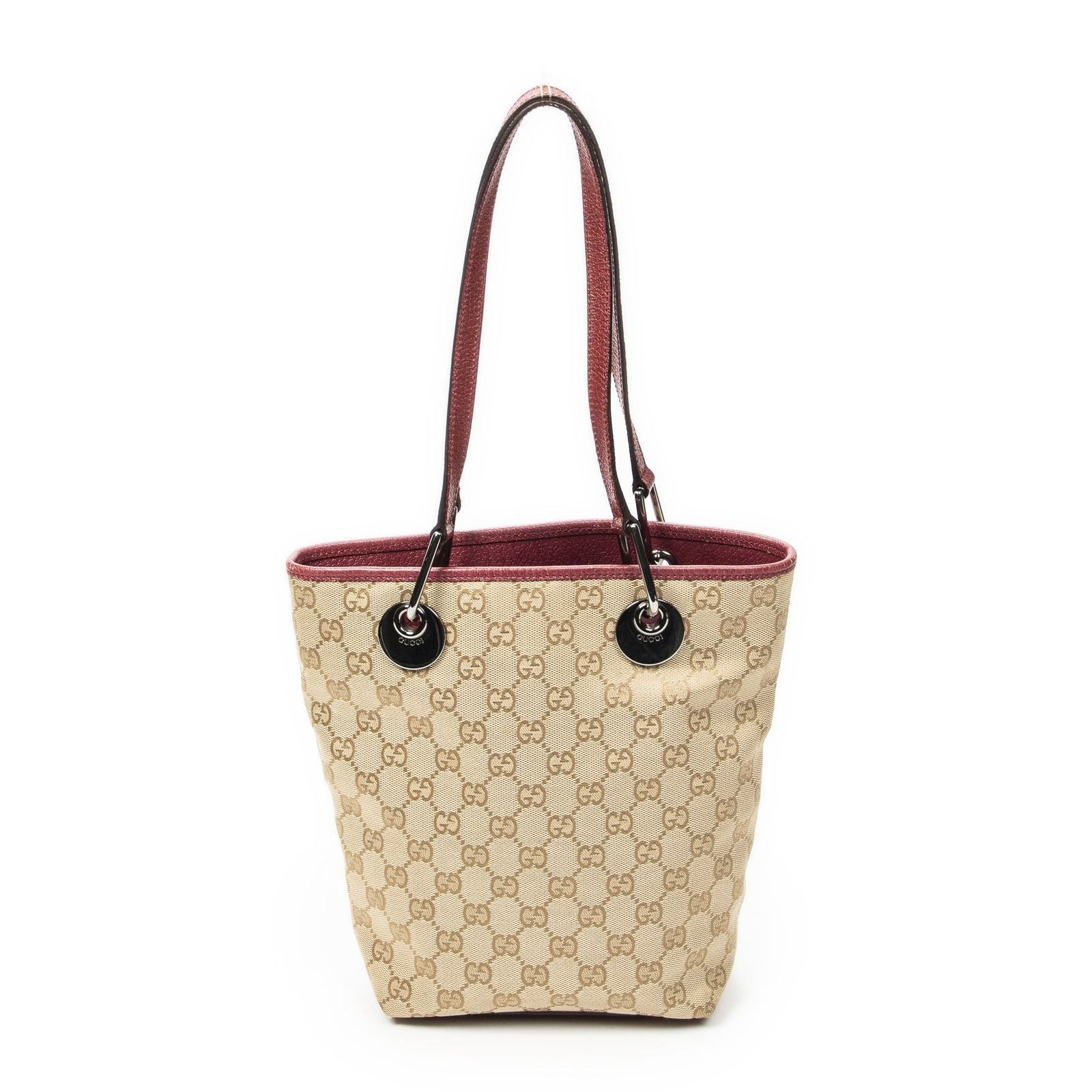 Gucci Small Eclipse Shopping Beige Red GG Canvas Messenger Bag