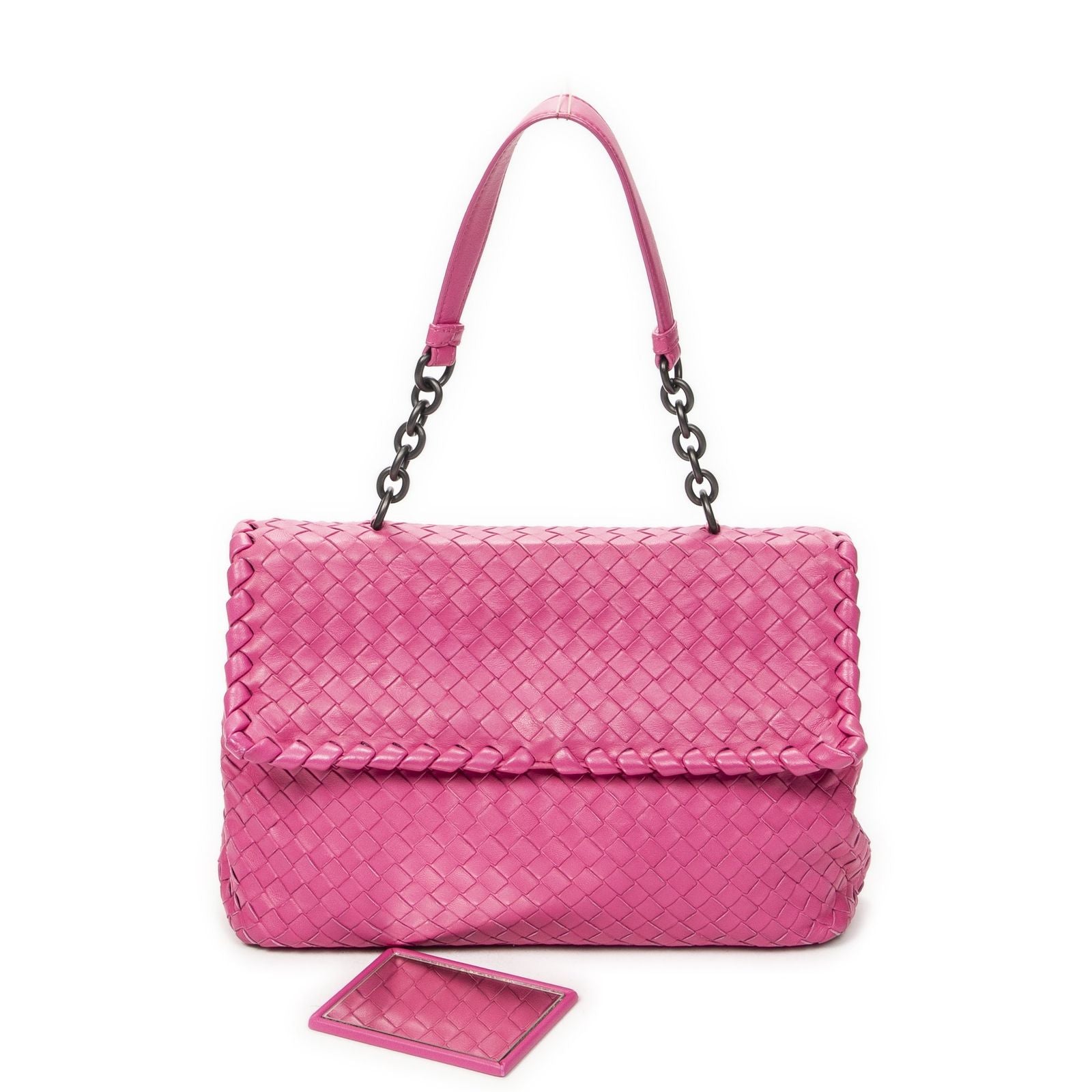 Bottega Veneta Olympia Top Handle Fuchsia Pink Intrecciato Leather