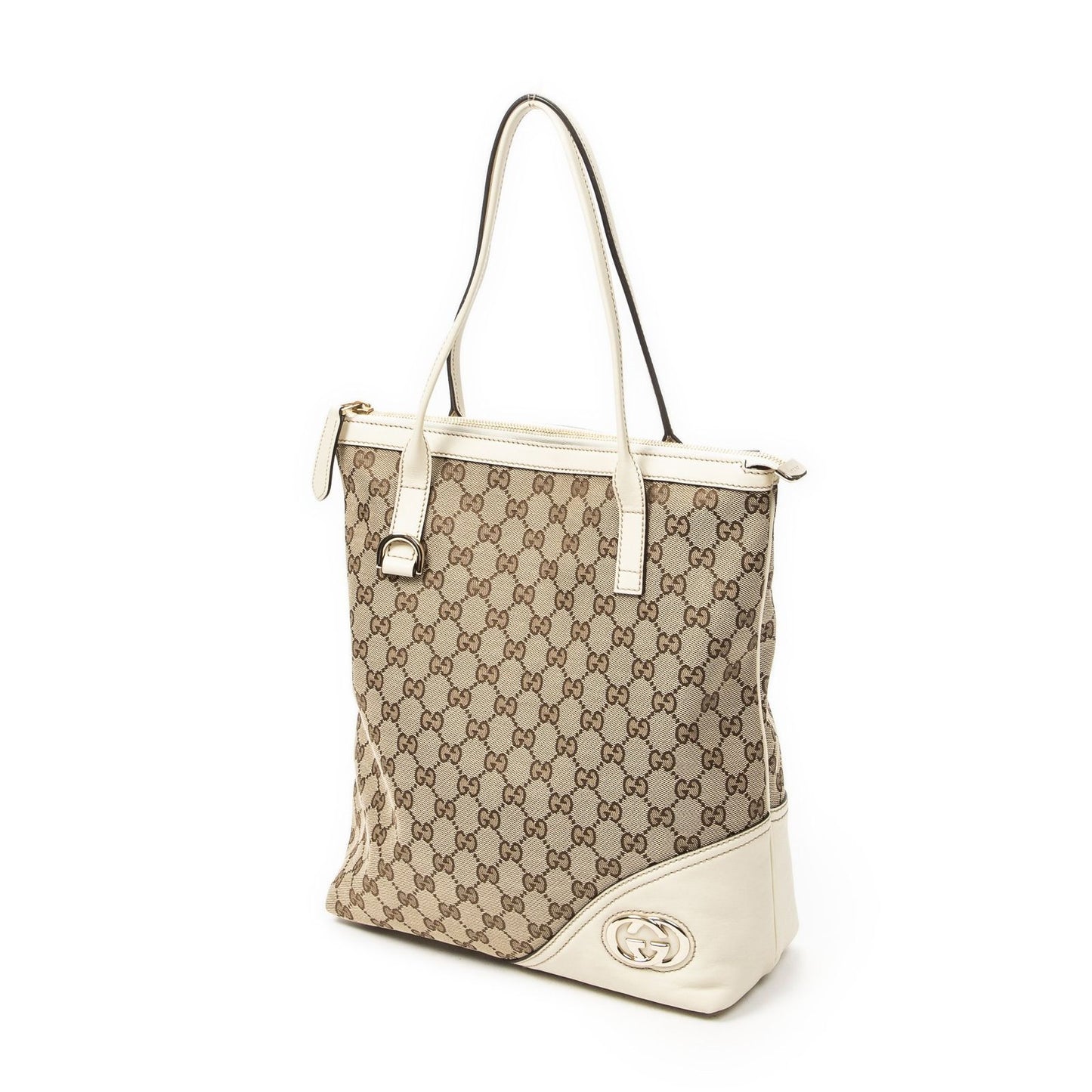 Gucci Vertical Brit Tote Ivory Beige GG Canvas — view 2