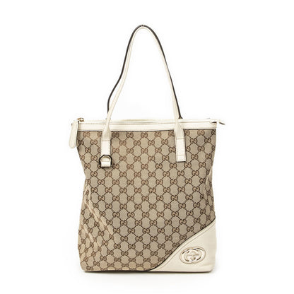 Gucci Vertical Brit Tote Ivory Beige GG Canvas