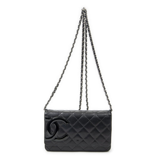 Chanel Cambon Line Chain Wallet Black Quilted Lambskin Leather