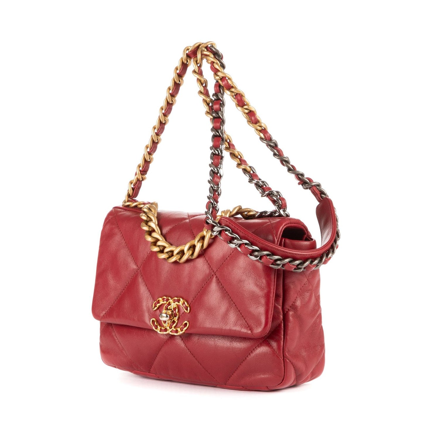Chanel Classic 19 Flap Bar Burgundy Calfskin Leather — view 2