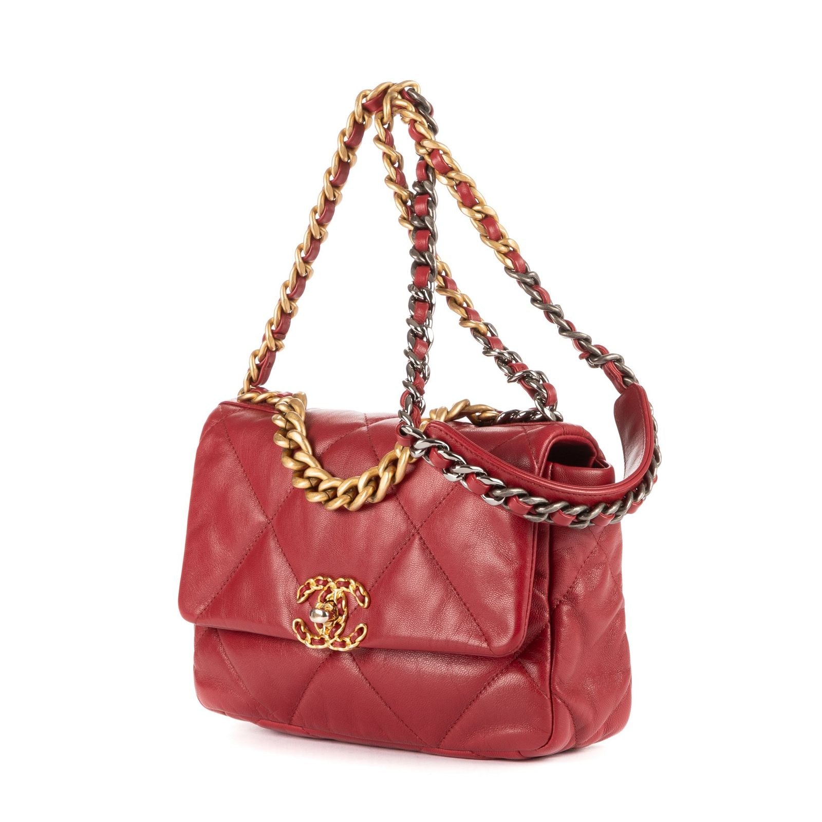 Chanel Classic 19 Flap Bar Burgundy Calfskin Leather — view 2