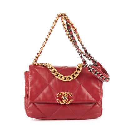 Chanel Classic 19 Flap Bar Burgundy Calfskin Leather