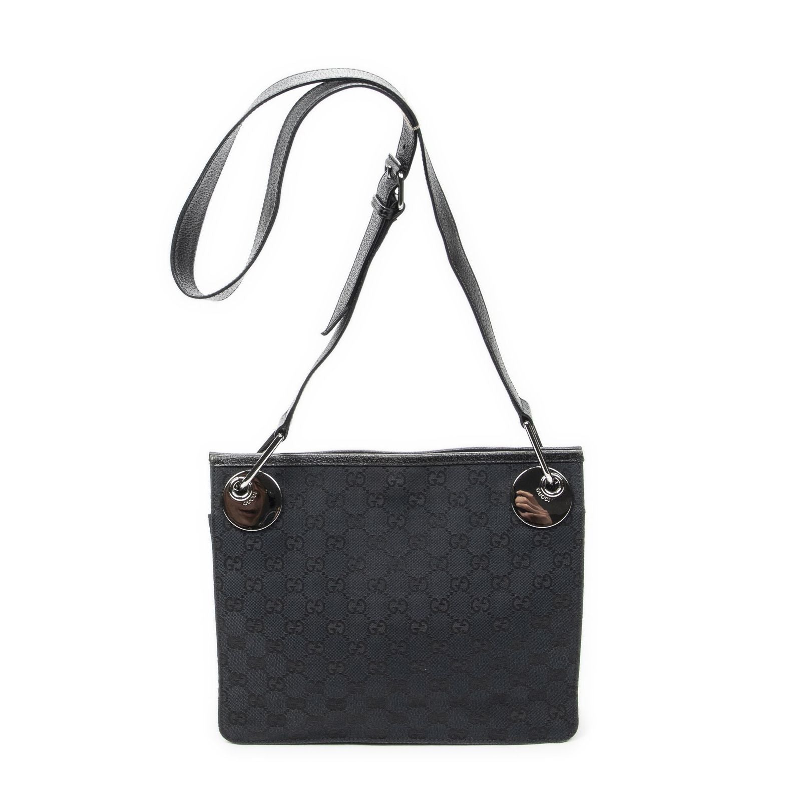 Gucci Eclipse Crossbody Shoulder Bag Black GG Canvas