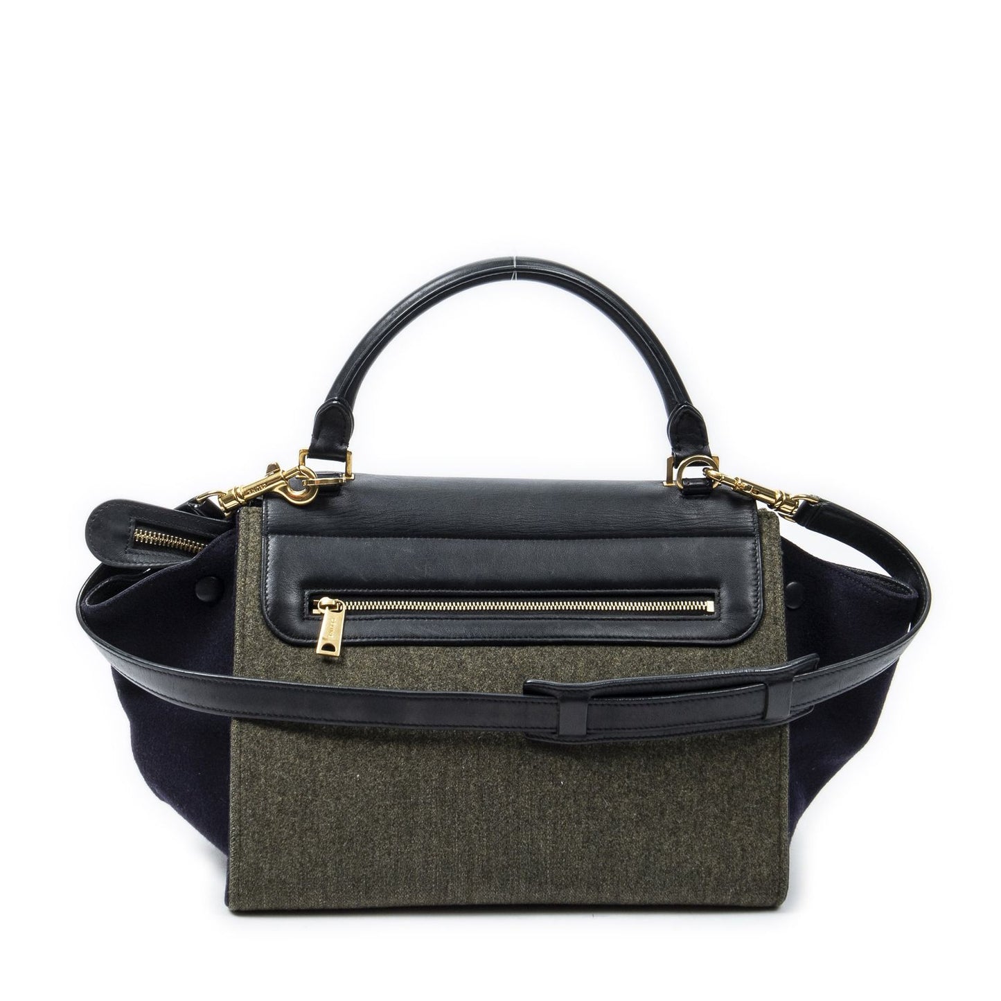 Celine Small Tricolor Trapeze Green Black Navy Felt Canvas Messenger Bag — view 5