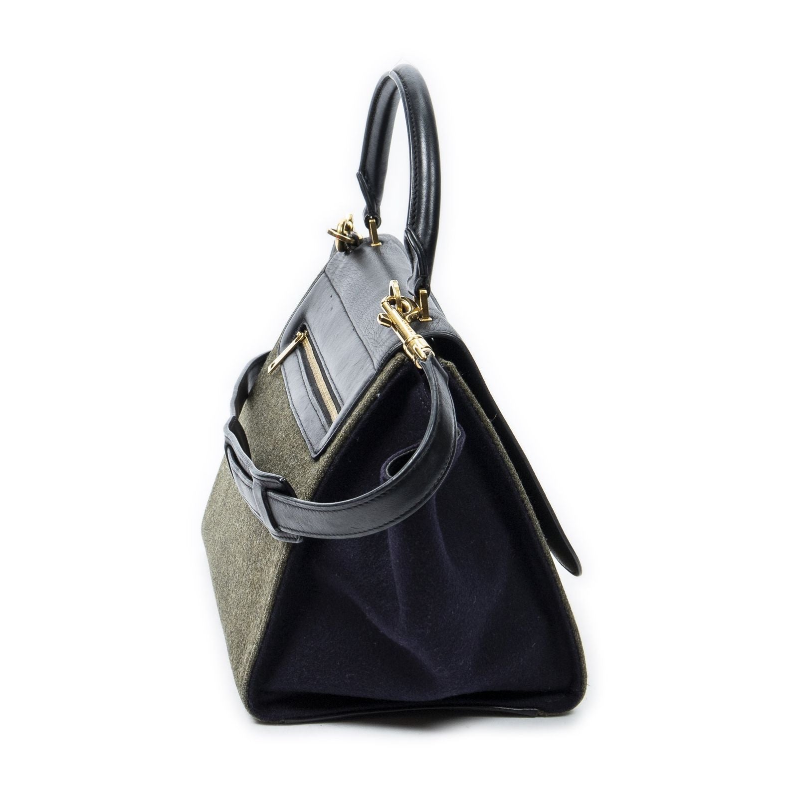 Celine Small Tricolor Trapeze Green Black Navy Felt Canvas Messenger Bag — view 4