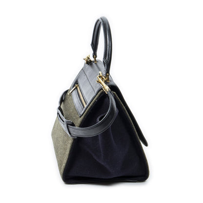 Celine Small Tricolor Trapeze Green Black Navy Felt Canvas Messenger Bag — view 4