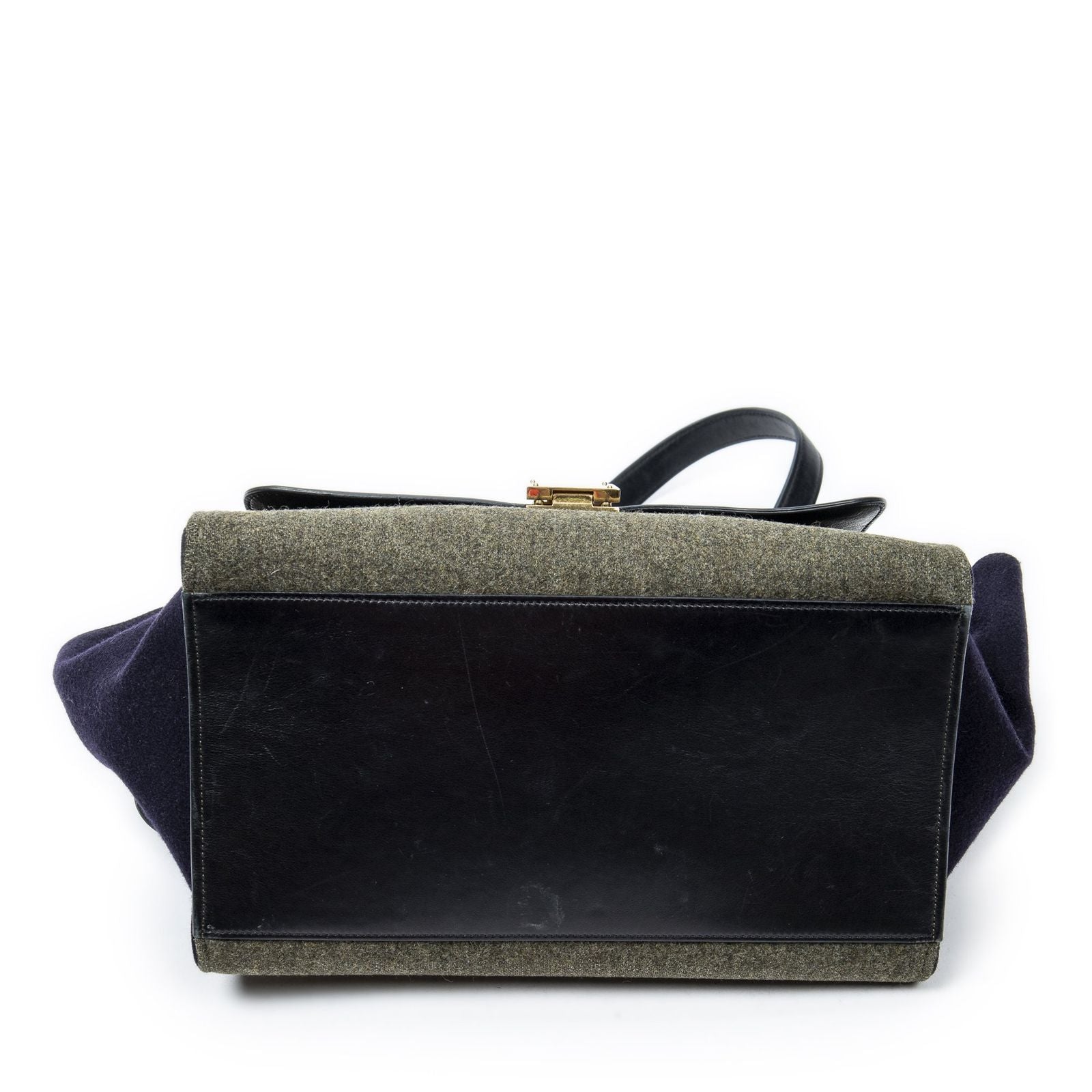 Celine Small Tricolor Trapeze Green Black Navy Felt Canvas Messenger Bag — view 6