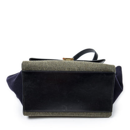 Celine Small Tricolor Trapeze Green Black Navy Felt Canvas Messenger Bag — view 6