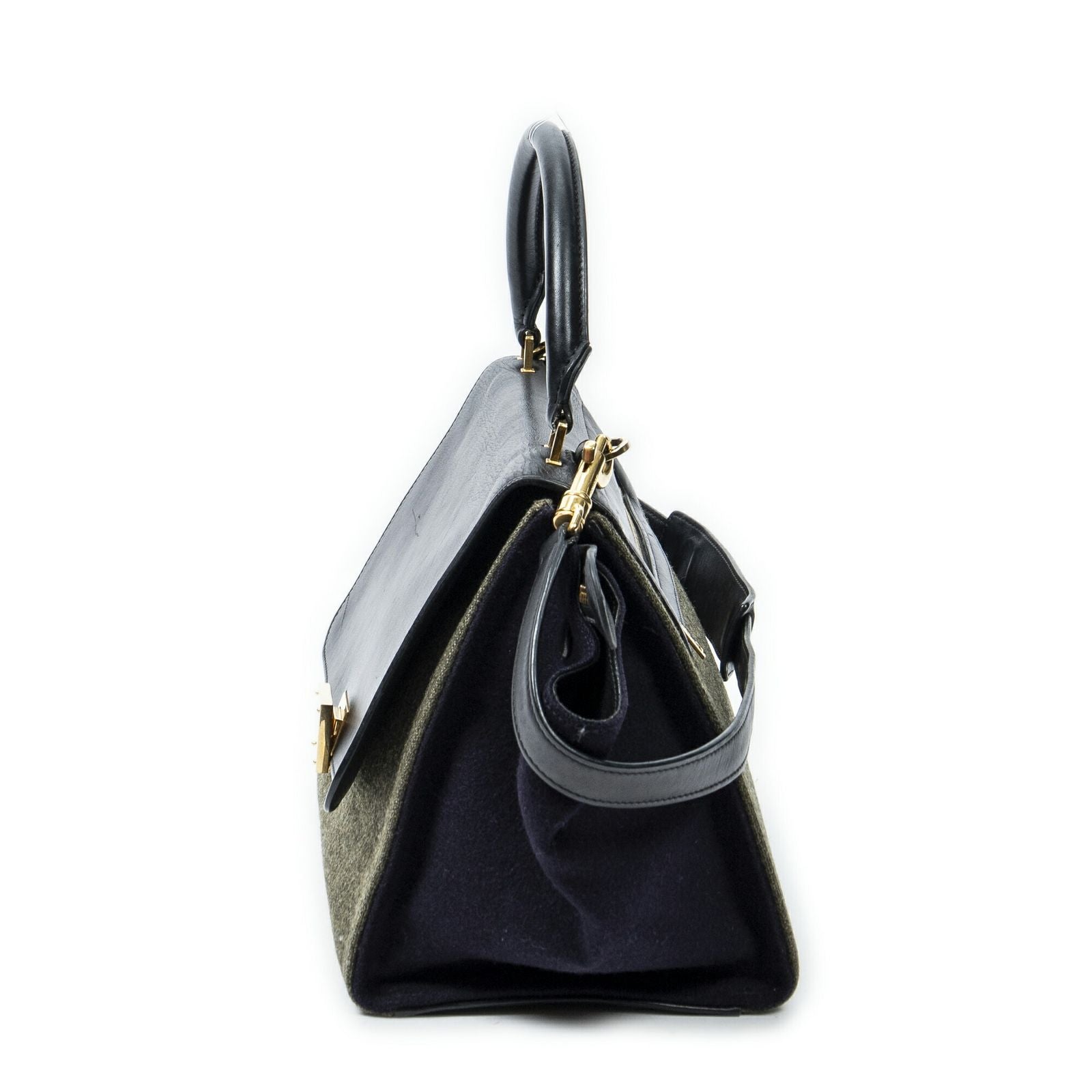 Celine Small Tricolor Trapeze Green Black Navy Felt Canvas Messenger Bag — view 3