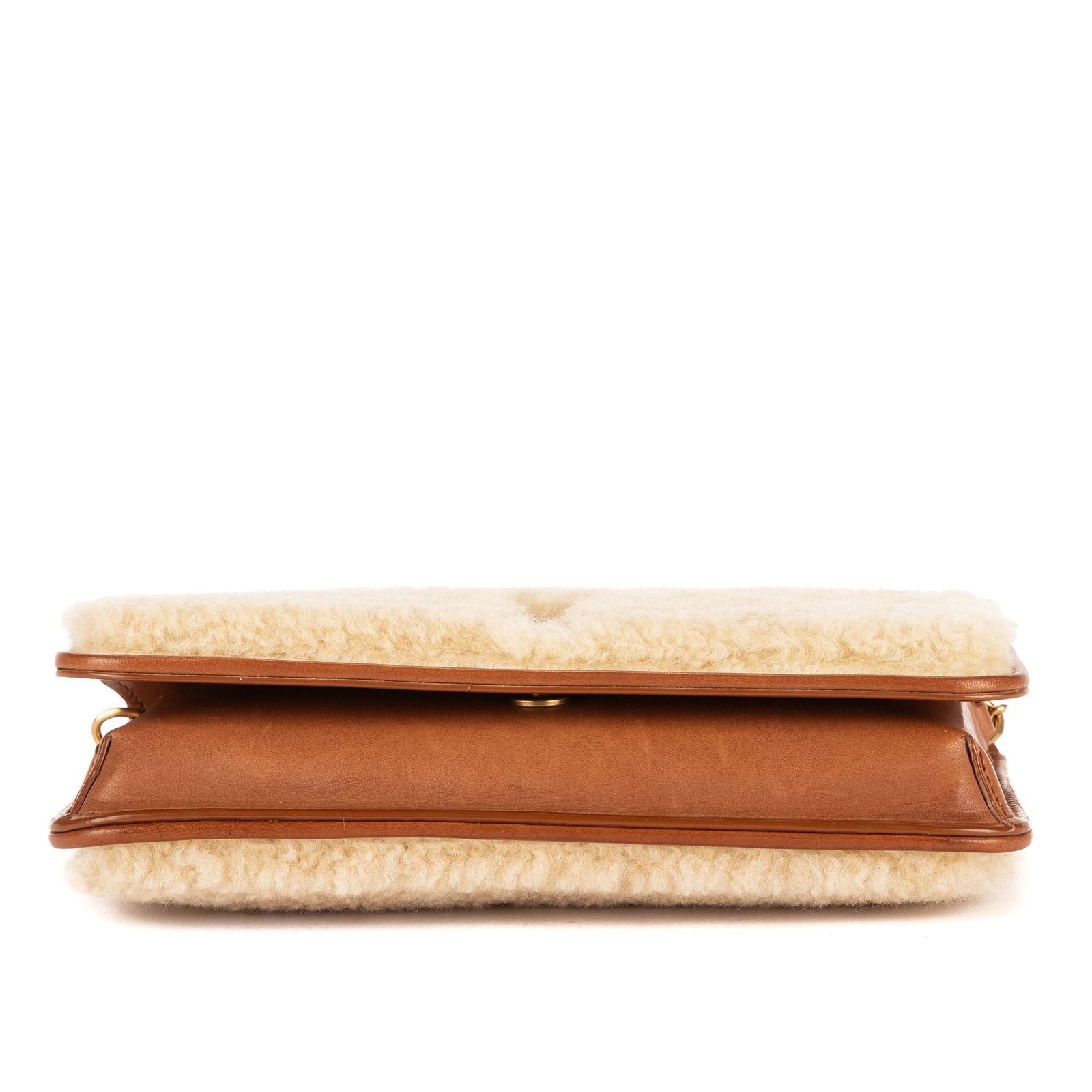 Saint Laurent Yves Lou Shearling Pochette Beige Brown Sheep Fur Pouch — view 6