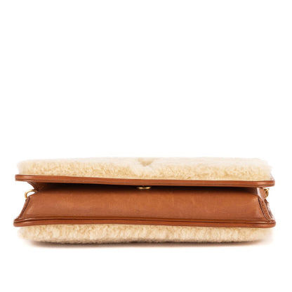 Saint Laurent Yves Lou Shearling Pochette Beige Brown Sheep Fur Pouch — view 6