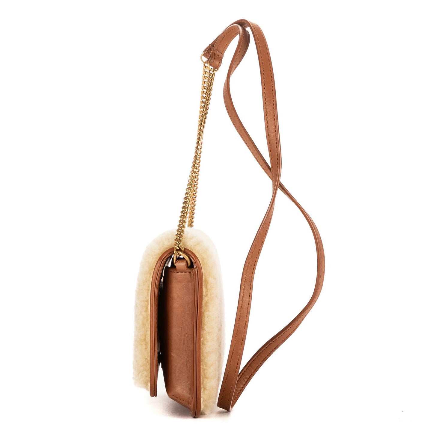 Saint Laurent Yves Lou Shearling Pochette Beige Brown Sheep Fur Pouch — view 3