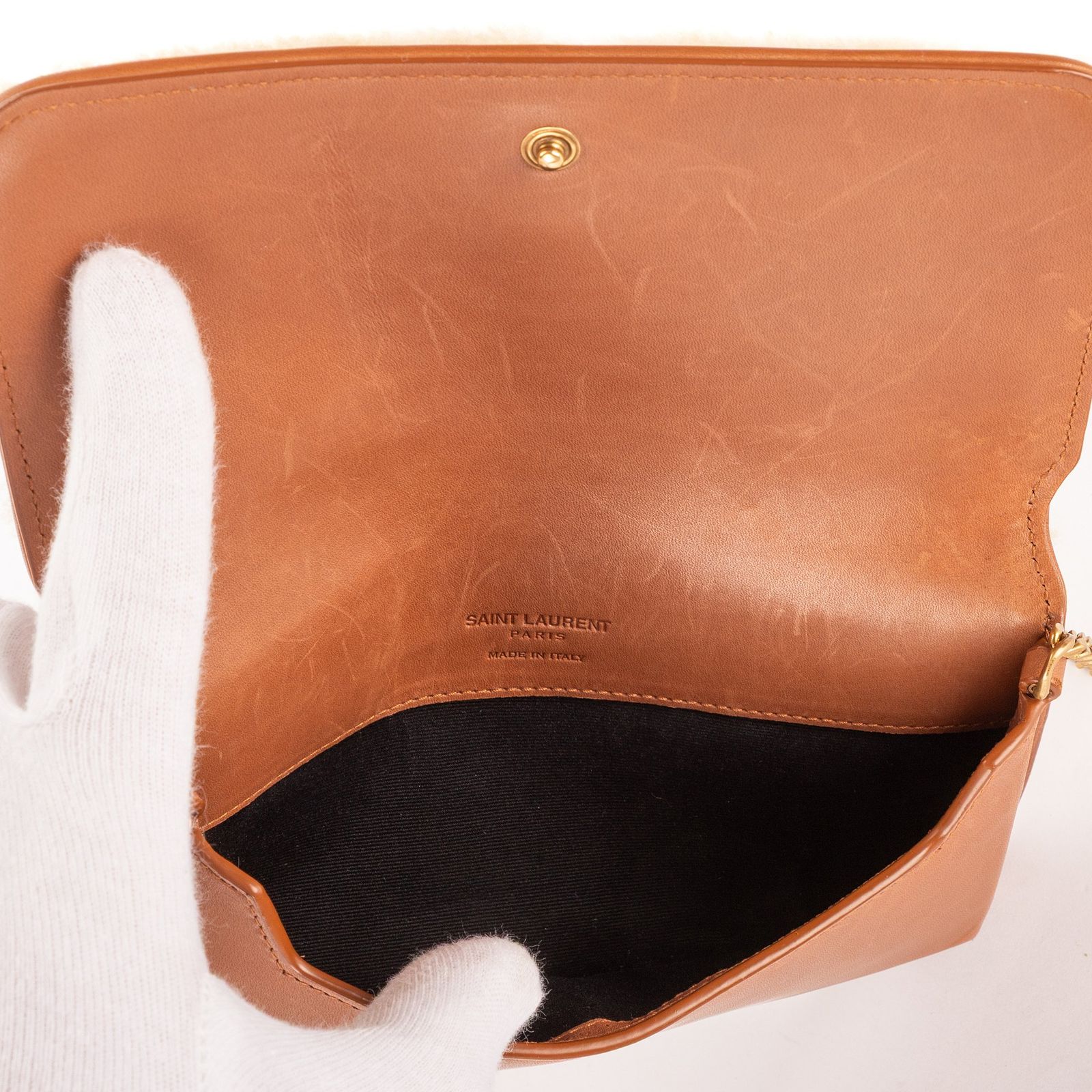 Saint Laurent Yves Lou Shearling Pochette Beige Brown Sheep Fur Pouch — view 9