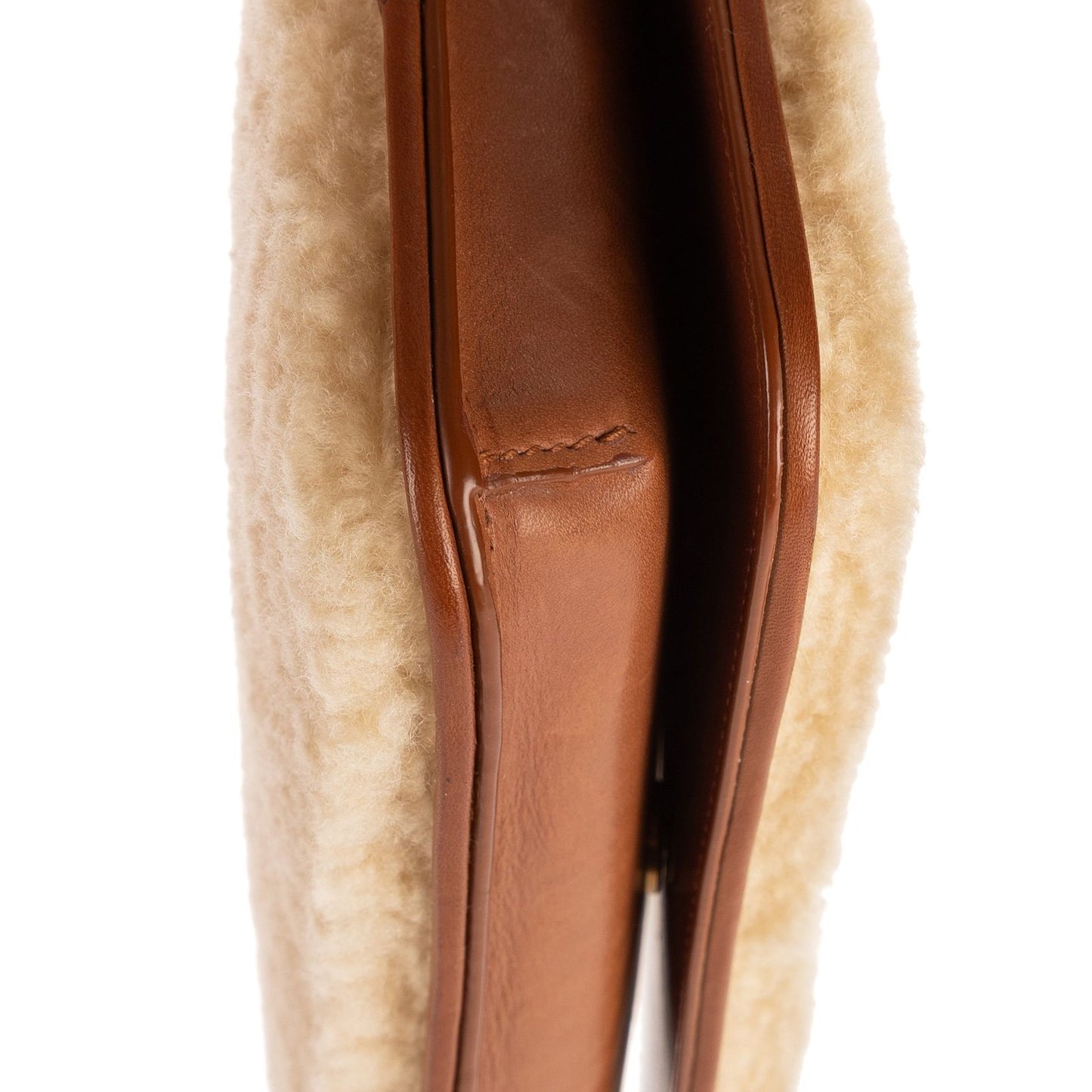 Saint Laurent Yves Lou Shearling Pochette Beige Brown Sheep Fur Pouch — view 7