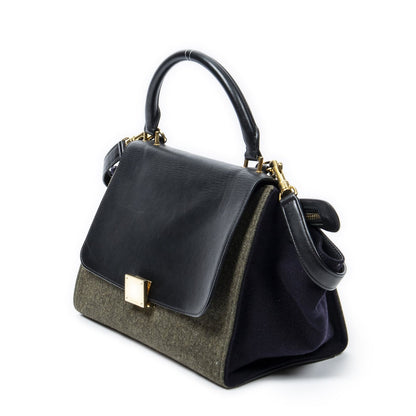 Celine Small Tricolor Trapeze Green Black Navy Felt Canvas Messenger Bag — view 2