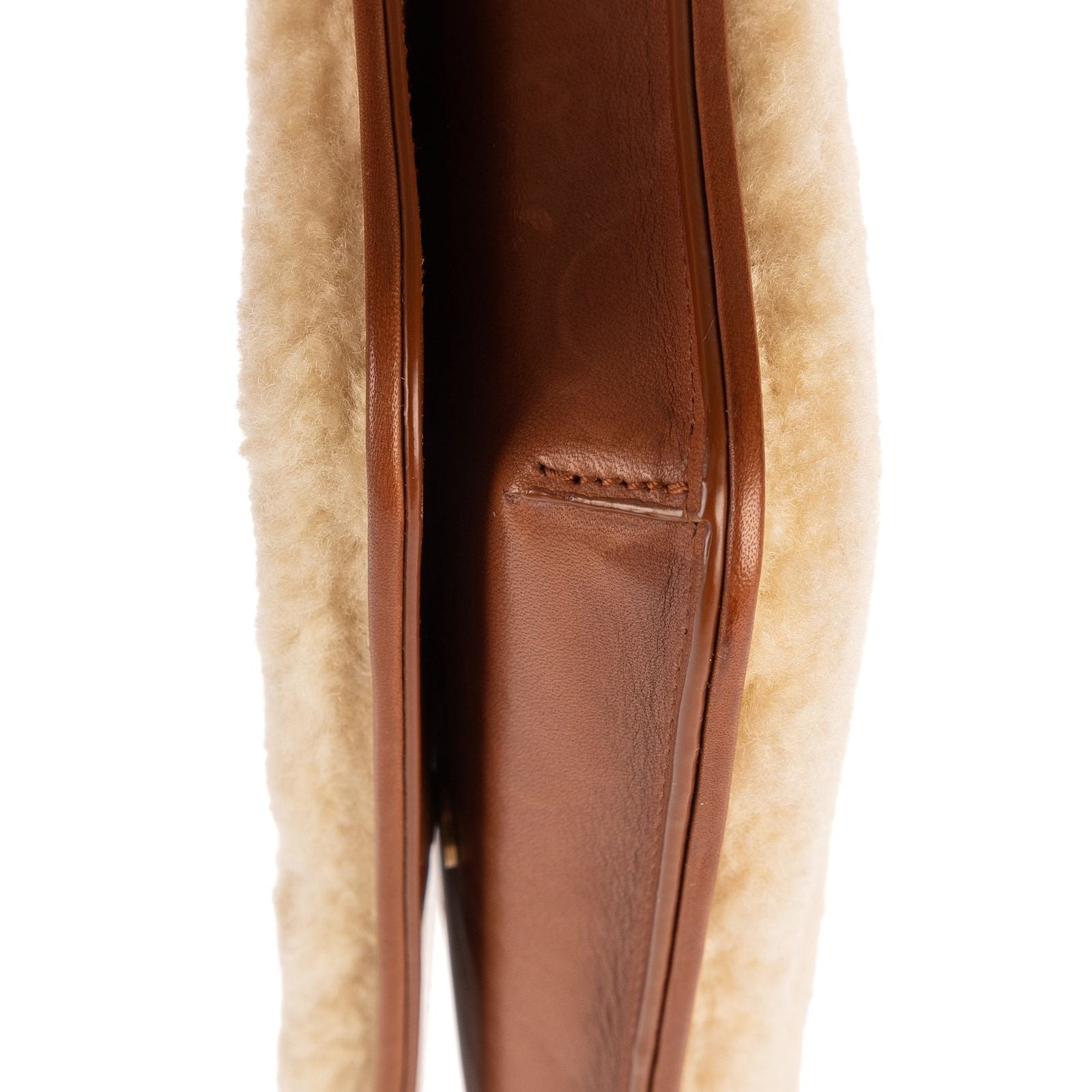 Saint Laurent Yves Lou Shearling Pochette Beige Brown Sheep Fur Pouch — view 8