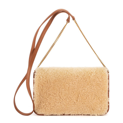 Saint Laurent Yves Lou Shearling Pochette Beige Brown Sheep Fur Pouch — view 5