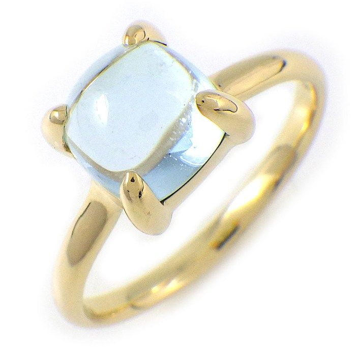 Tiffany & Co Ring Sugar Stack Cabochon Cut Blue Topaz 18k Yellow Gold