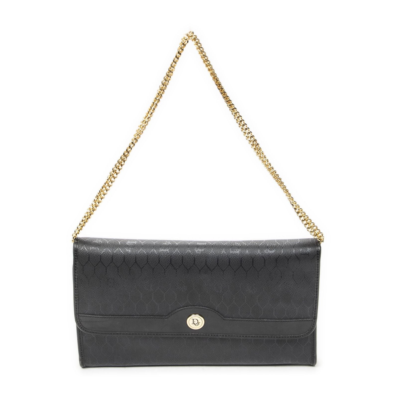 Dior Vintage Flap Clutch Black Honeycomb Canvas
