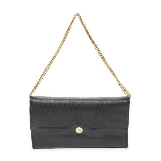 Dior Vintage Flap Clutch Black Honeycomb Canvas