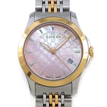 Gucci Watch Timeless 126.5 Date Luminous Hand GG Pattern Pink Shell Dial SS