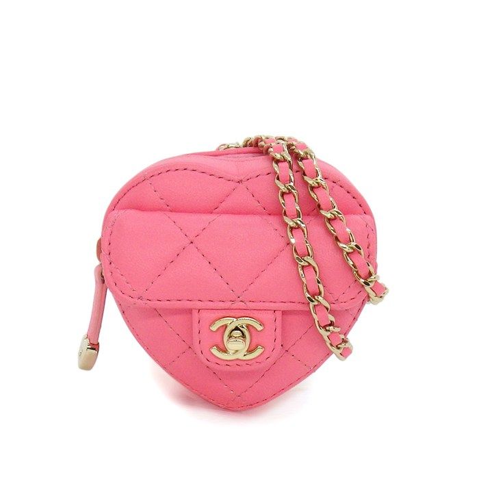 Chanel Shoulder Bag Quilted Heart Chain Mini Pouch Onwards Pink Lambskin Gold