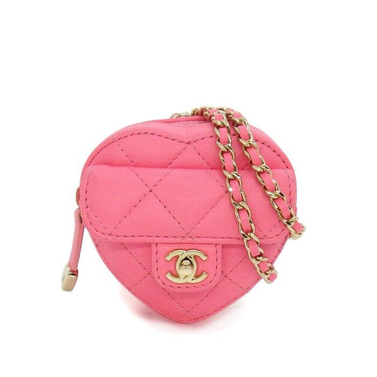 Chanel Shoulder Bag Quilted Heart Chain Mini Pouch Onwards Pink Lambskin Gold