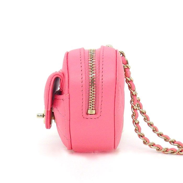 Chanel Shoulder Bag Quilted Heart Chain Mini Pouch Onwards Pink Lambskin Gold — view 3