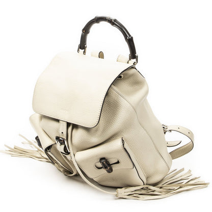 Gucci Bamboo Backpack Tassel Ivory Gray Calfskin Leather — view 2