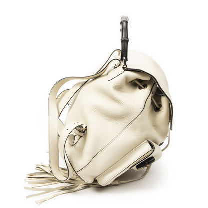 Gucci Bamboo Backpack Tassel Ivory Gray Calfskin Leather — view 4