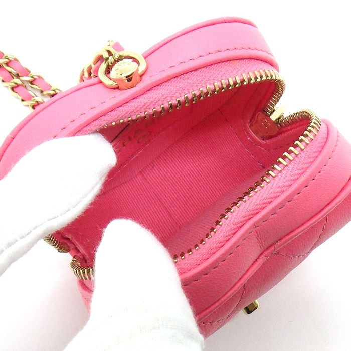 Chanel Shoulder Bag Quilted Heart Chain Mini Pouch Onwards Pink Lambskin Gold — view 5