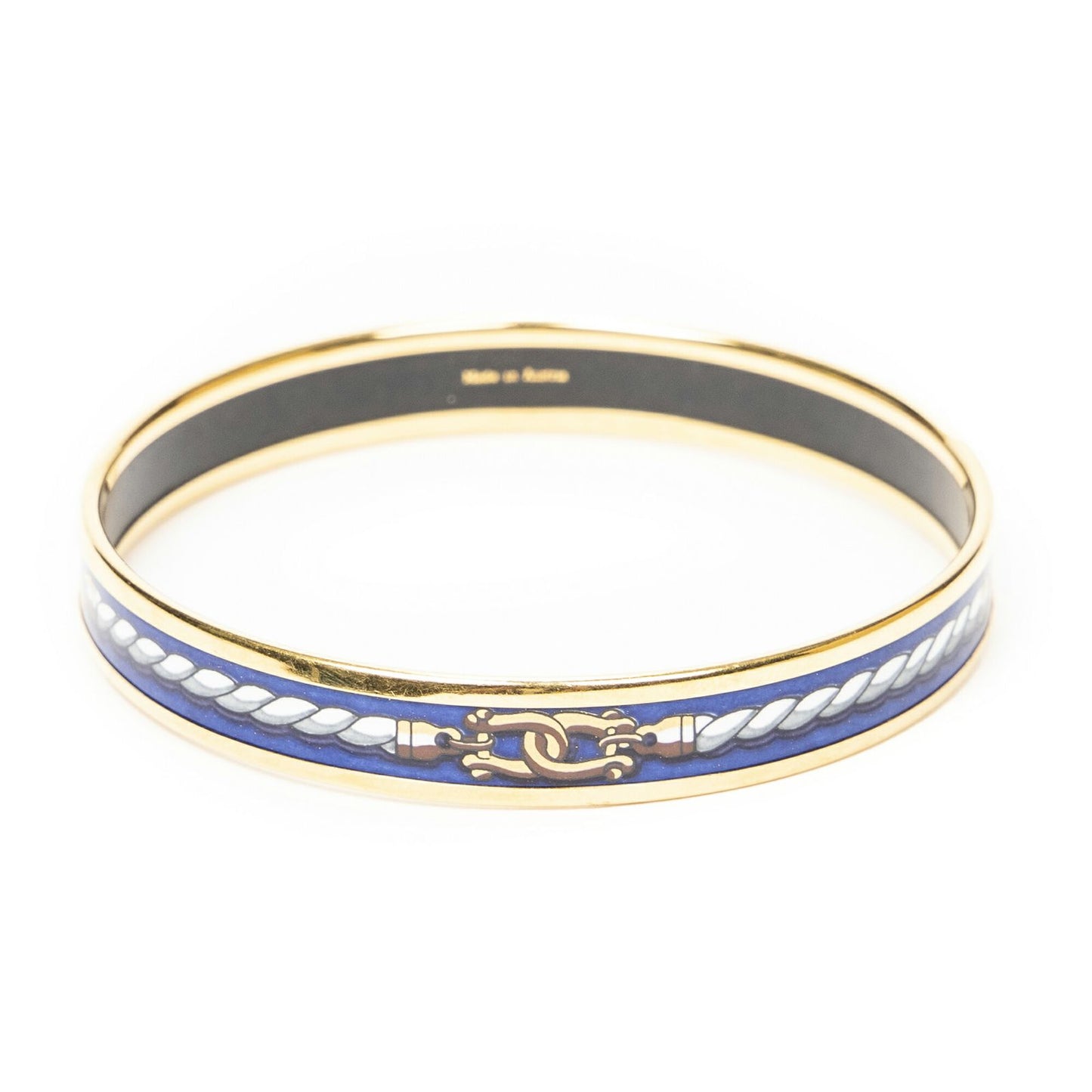 Hermes Enamel Bangle Blue White Rope Motif Bracelet — view 3