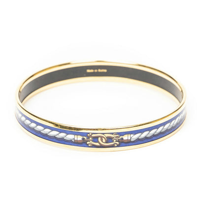 Hermes Enamel Bangle Blue White Rope Motif Bracelet — view 3
