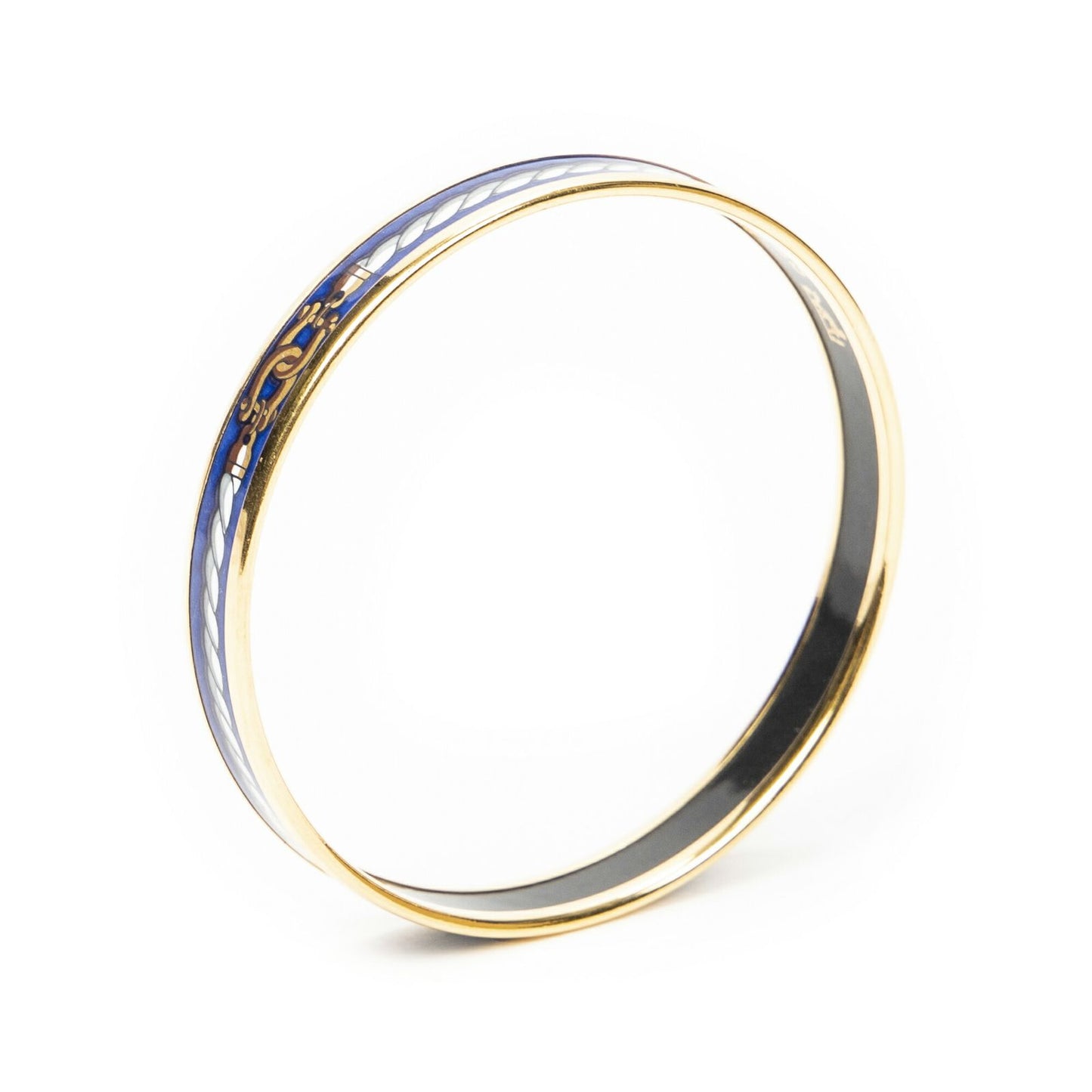 Hermes Enamel Bangle Blue White Rope Motif Bracelet