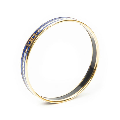 Hermes Enamel Bangle Blue White Rope Motif Bracelet