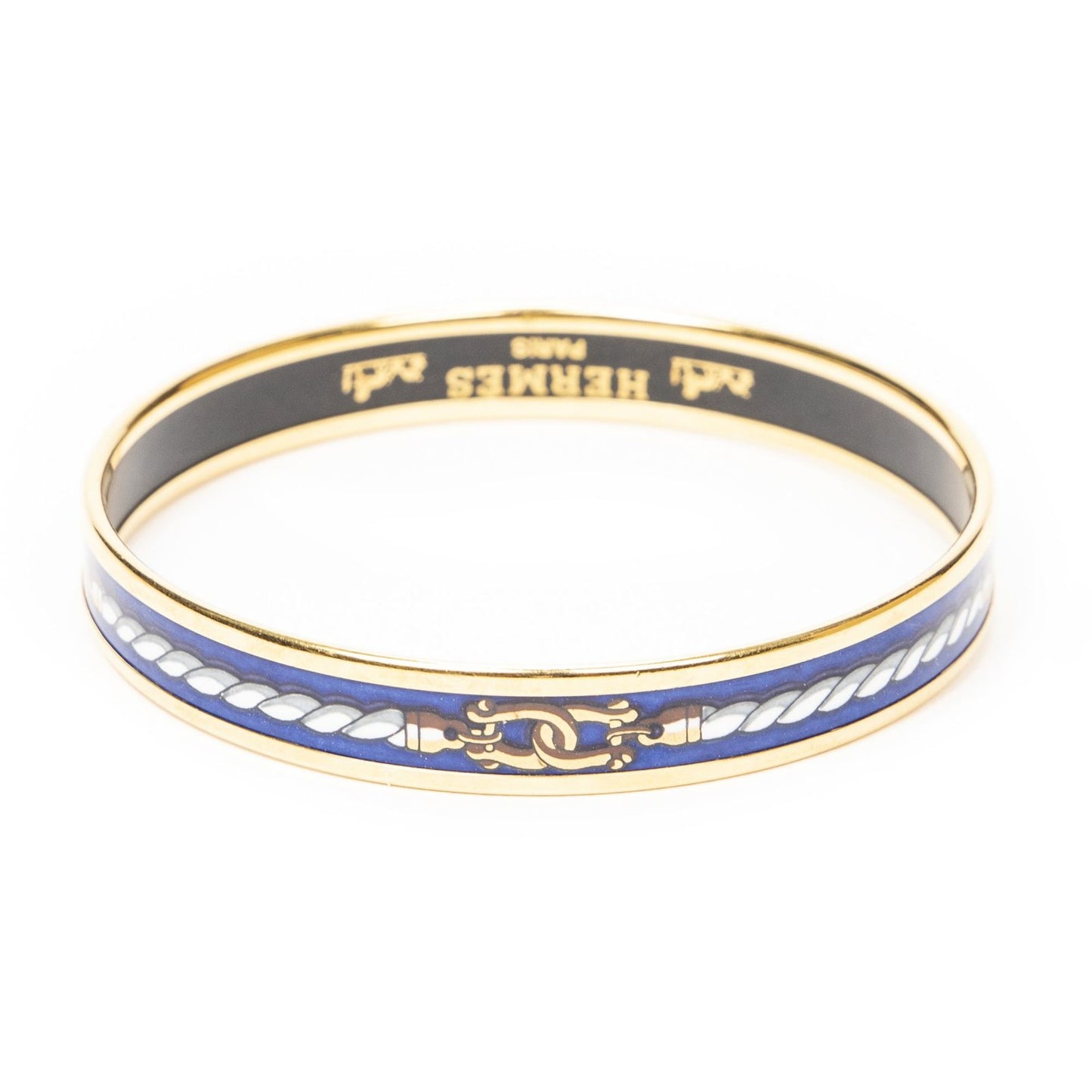 Hermes Enamel Bangle Blue White Rope Motif Bracelet — view 2