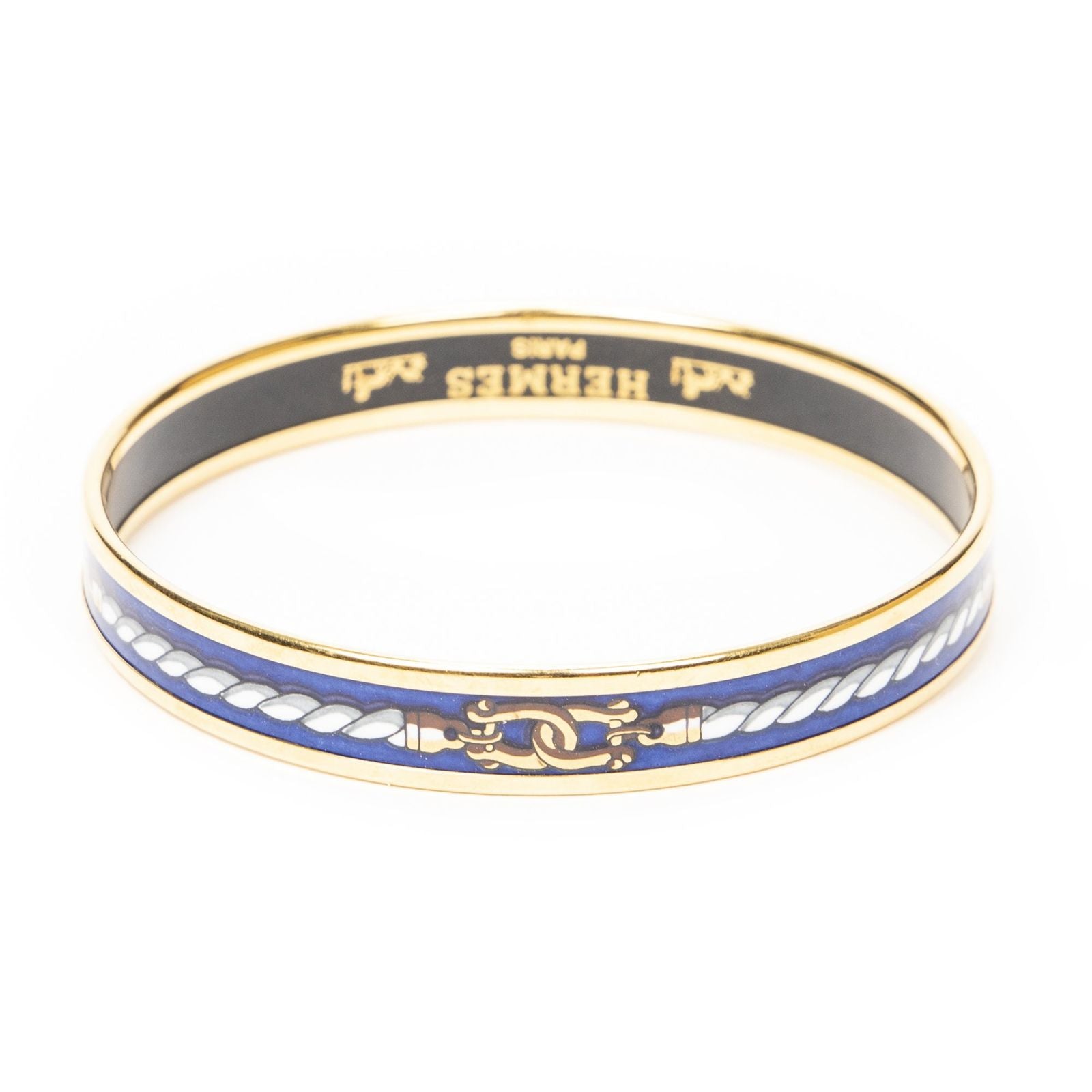 Hermes Enamel Bangle Blue White Rope Motif Bracelet — view 2