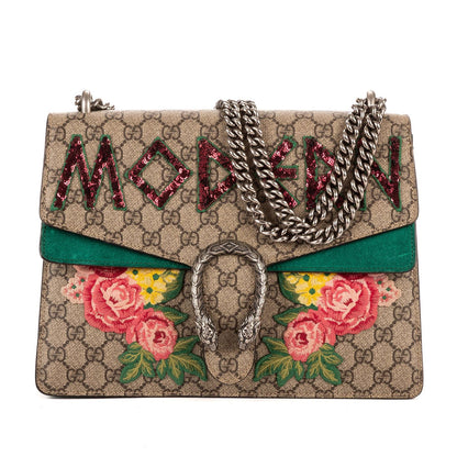 Gucci Dionysus Modern Sequin & Floral Embroidery Beige Green GG Supreme Canvas
