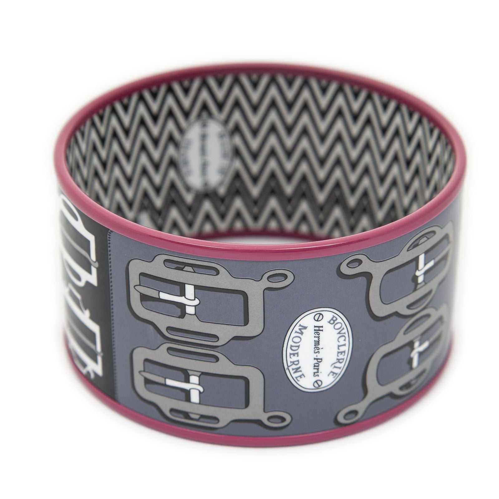 Hermes Enamel Bangle Pink Black Buckle Motif Bracelet — view 2