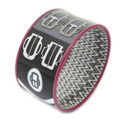 Hermes Enamel Bangle Pink Black Buckle Motif Bracelet