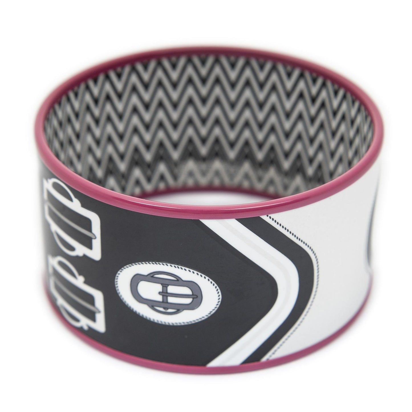 Hermes Enamel Bangle Pink Black Buckle Motif Bracelet — view 3