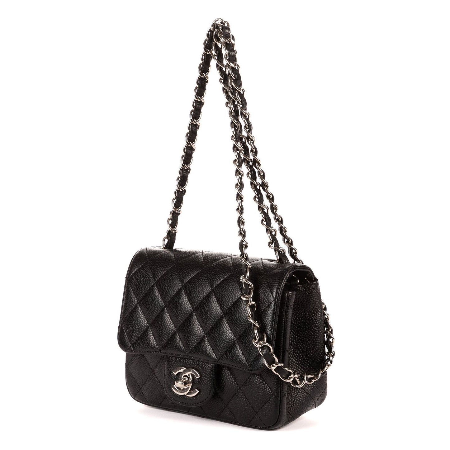 Chanel Mini Classic Single Flap Black Gray Calfskin Leather — view 2