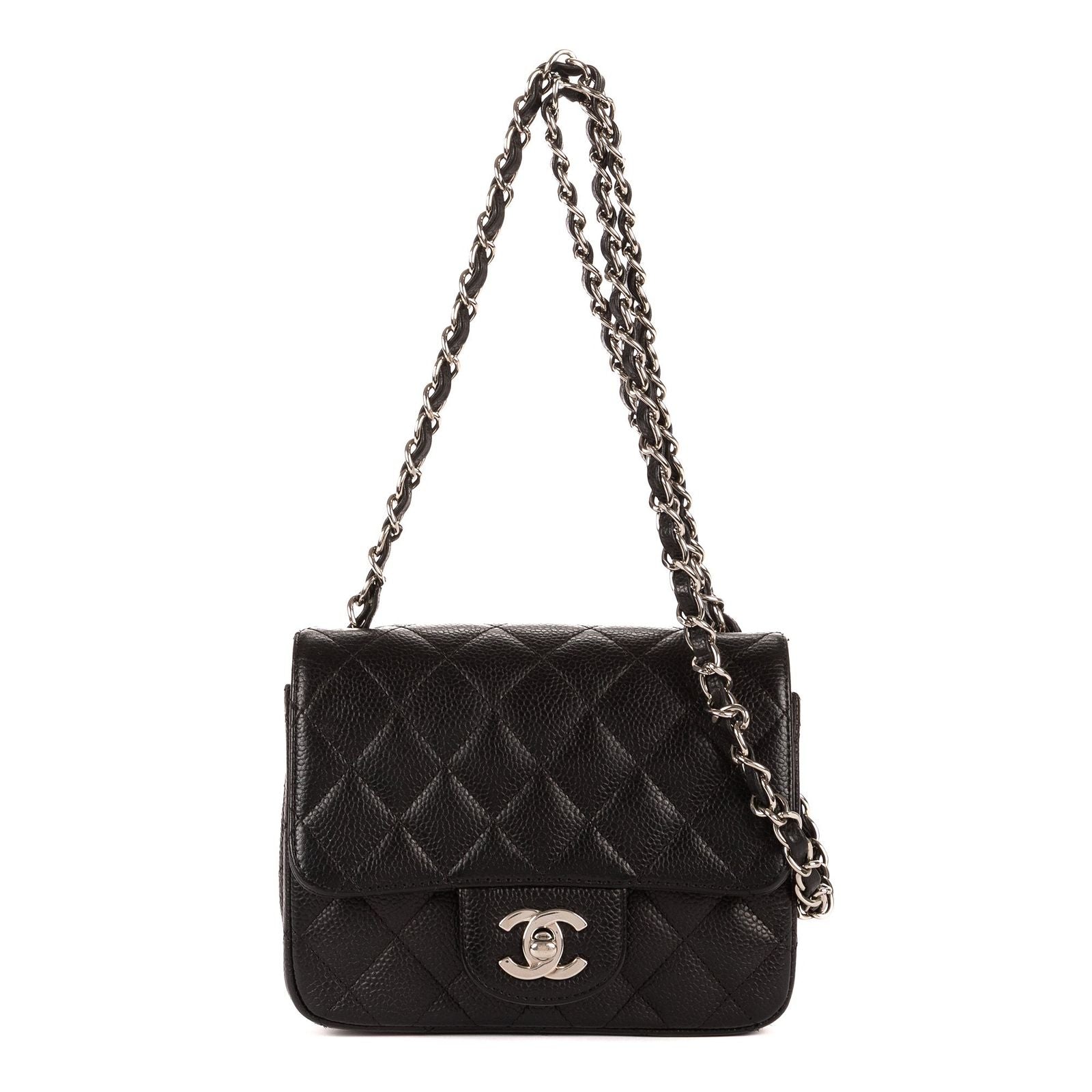 Chanel Mini Classic Single Flap Black Gray Calfskin Leather